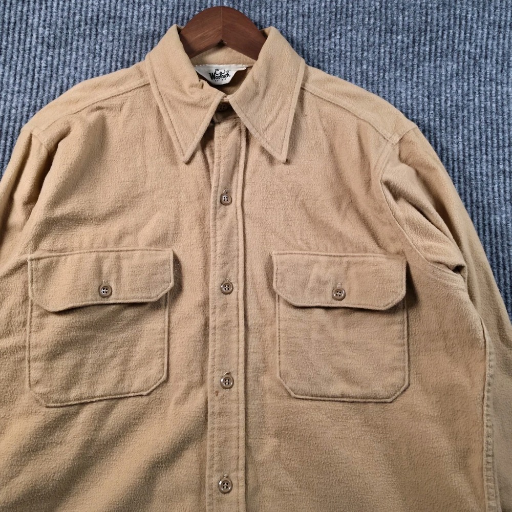 Woolrich Chamois‎ Shirt Men 15.5 Tan Heavyweight Cotton Long Sleeve Collared VTG